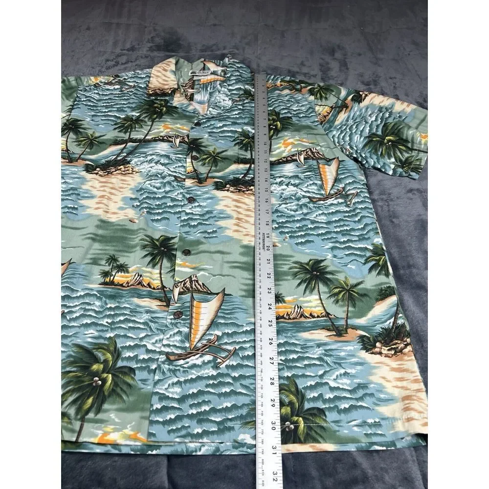 Aloha Republic Shirt Men's Green Boat Short Sleeve Collared‎ Button Down Size XL